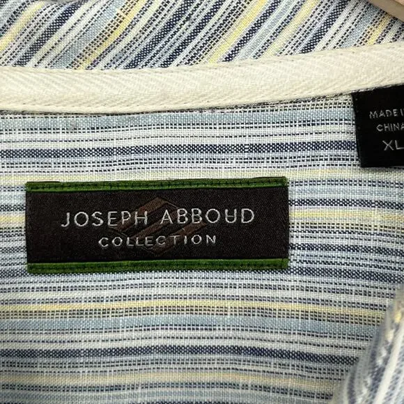 JOSEPH ABBOUD Shirt Mens XL Linen Collection Striped Button Up Woven Blue - Picture 4 of 16